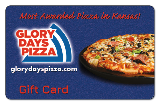 glory for days logo and pizza on a navy blue background